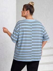 SHEIN CURVE+ Plus Size Camouflage Printed Round Neck Short Sleeved Casual Soft Form T-Shirt Summer 2026 22W Homewear Brunch Office Navy Blue - Blue - View 2