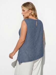 Maija Plus Size Women's Lace-Up Wrap Sleeveless Top - Blue - View 7