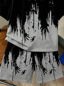 Tween Boys Digital Gradient English Graphic Short Sleeve Shirt & Shorts Set, Spring/Summer Casual Comfortable Fashion Style, Suitable For Outings - Multicolor - View 6