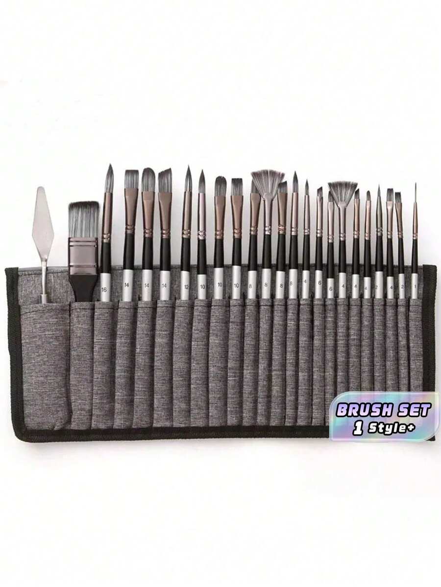 24Pcs Gray Nylon Multifunctional Paintbrush Set For Watercolor Acrylic Oil Painting, Art Supplies For Artists Beginners Holiday Gift - multicolor - View 1