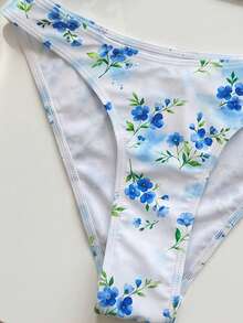 Swim Mod 春夏女款兩件式海灘裝套裝，時尚可愛性感度假海灘泳池派對款，隨機印花多色花卉綠葉細肩帶可調節抹胸上衣與比基尼泳褲套裝 - 彩色 - 查看 5
