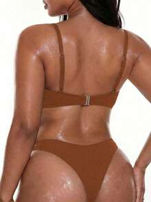 Oceva Atasan Bikini Seksi Putih untuk Liburan Pantai Musim Panas Wanita Ukuran Plus - Coffee Brown - View 2