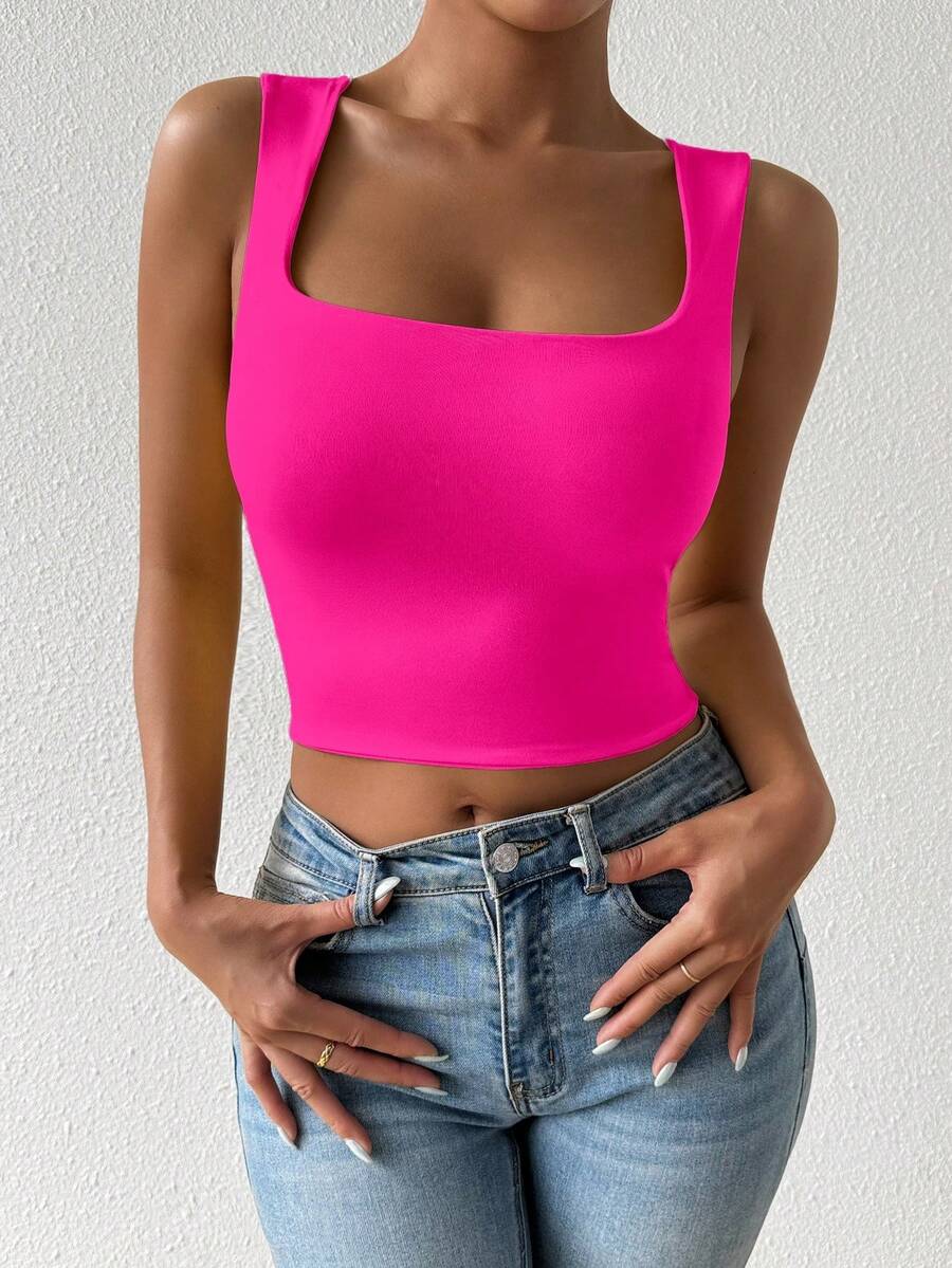 Allurite Tank Top Tanpa Lengan Berkerut Tanpa Punggung Warna Pink Terang untuk Wanita, Desain Pinggang Musim Panas, Atasan Kasual untuk Acara Malam Hari di Klub, Pesta, dan Festival