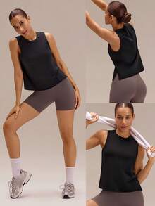 GLOWMODE Pima Cotton Reflective Slit Tank Top Gym - Black - View 8