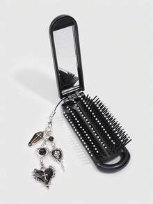 ROMWE Goth 1 Set Sisir Lipat dan Cermin Dekorasi Salib Gotik, Sisir Bantalan Udara untuk Kembali ke Sekolah, Perlengkapan Sikat Rambut dan Cermin Portabel DIY - Hitam dan Putih - View 4