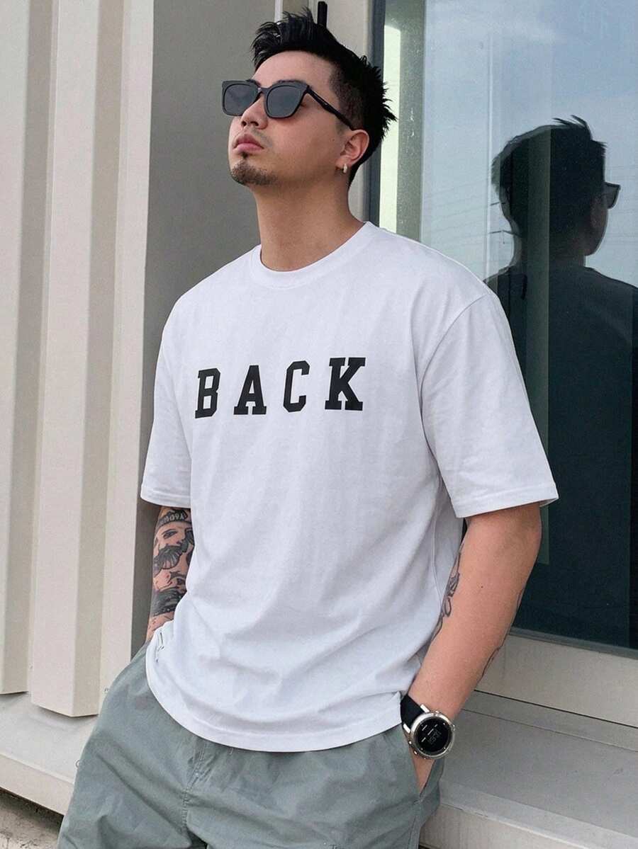 DAZY 男士白色短袖字母印花夏季T恤圖案上衣 - 白色 - 查看 1