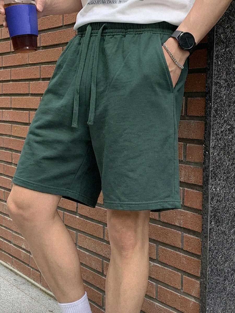 DAZY 男士休闲绿色抽绳腰短裤，夏季日常穿着 - 綠色 - 查看 1