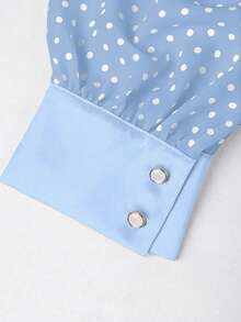 Franclia Blusa elegante de mujer talla grande con lunares brillantes - Azul - Ver 4