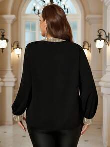 EMERY ROSE Blusa de moda de manga larga con cuello en V y parches de lentejuelas para mujer de talla grande - Multicolor - Ver 2