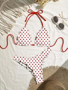 Swim Mod Women's Sexy Solid Color High Elasticity Ruffle Edge Design Bikini Set For Vacation - Multicolor - View 1