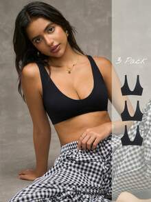 Esseday Sujetador cómodo de unicolor minimalista para mujer - Negro - Ver 4