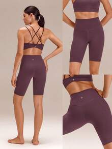 GLOWMODE 10" FeatherFit™ Flex Biker Shorts With Side Pockets Low Impact Yoga Pilates Daily - Grey - View 8