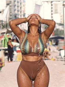 Swim Vcay Plus Size Women Summer Beach Patchwork Bikini Top And Triangle Bottoms Swimwear Set - Multicolor - View 2
