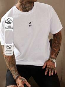 DAZY Men's White T-Shirt With Letter Embroidery Design Summer - White - View 1