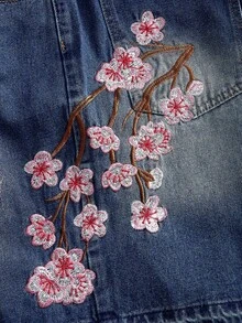 ROMWE MEN Street Life 男士刺繡磨損牛仔短褲 - 藍色 - 查看 4