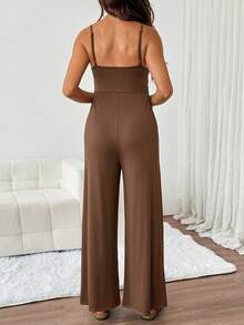 SHEIN Maternity Nursing Function Solid Color Casual Daily Outing Strapless Jumpsuit - Brown - View 5