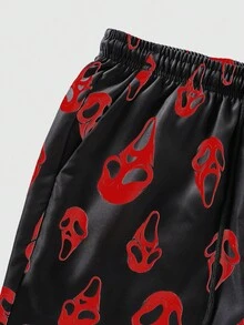 ROMWE MEN Men's Casual Skull Print Beach Shorts - Black - View 3