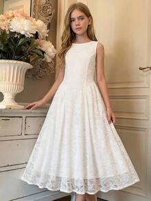 SHEIN Tween Mädchen Lässiges elegantes Mode einfarbiges weißes Spitzenkleid, vielseitig geeignet für den täglichen Gebrauch, Zeremonien, Partys, neues Mädchenkleid, Teeparty-Kleid, weißes Kleid, Sommerkleid - Weiss - Übersicht 11