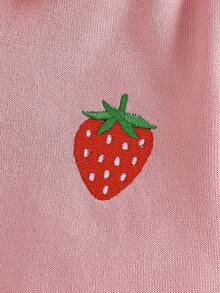 SHEIN 1件女嬰粉色純色保暖內裡加厚連帽拉鍊長袖毛絨保暖外套上衣，附草莓刺繡，休閒甜美可愛韓風外套，適合秋冬日常外出、上學、旅行、度假、派對等場合 - 粉色 - 查看 5