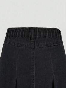 Girls' Denim Skirt 2026 Summer New Arrival Casual Preppy Style Black Summer Denim Pleated Mini Skirt Elastic Waist Design Versatile A-Line Denim Skirt Suitable For Daily Outings Summer Vacation School Commute Outdoor Gatherings Home And More - Black - View 5