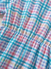 Souflis Souflis 法式風新夏季女童幼兒輕盈多色格紋短袖對比色POLO領洋裝，胸前飾有精緻圖案，適合外出、上學及其他場合 - 彩色 - 查看 7
