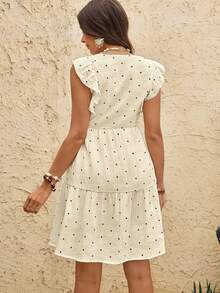 Boho Mama Vestido de maternidad y lactancia con textura de lunares y bajo con volantes - Albaricoque - Ver 8