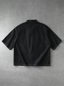 ROMWE MEN Street Life 男士玉米眼飾拉鍊休閒百搭日常旅行牛仔外套 - 藍色 - 查看 10