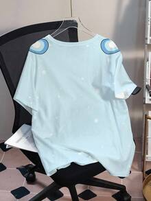 THE POWERPUFF GIRLS X SHEIN Plus Size Dropped Shoulder Short Sleeve T-Shirt - White - View 2