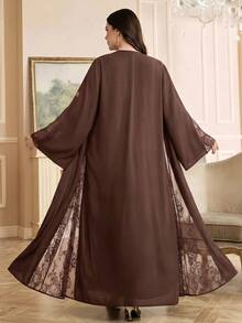 Al Najma Plus Size Women's Contrast Lace Long Sleeve Abaya - Coffee Brown - View 2
