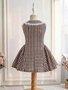 SHEIN 少女編織格紋荷葉邊休閒無袖洋裝 - 彩色 - 查看 4