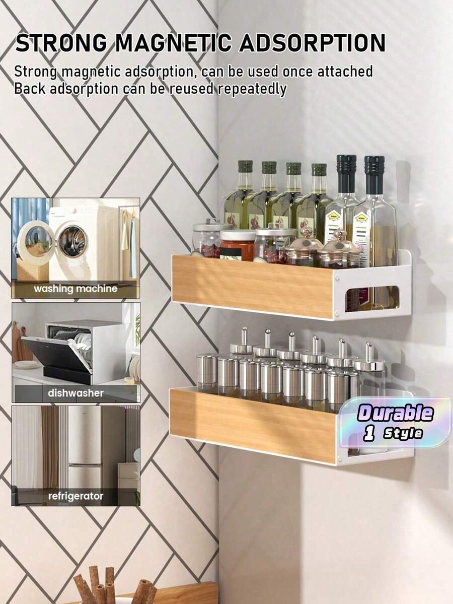 Magnetic Spice Rack For Refrigerators, Magnetic Spice Rack For Kitchen Storage, Multi-Functional Kitchen Organizer Rack That Requires No Drilling, Space-Saving Home Storage, Home Decor. - White - View 1
