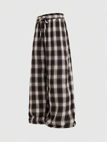 EASEVO Plus Size Men's Fashion Plaid Wide Leg Long Pants - Black and White - View 2