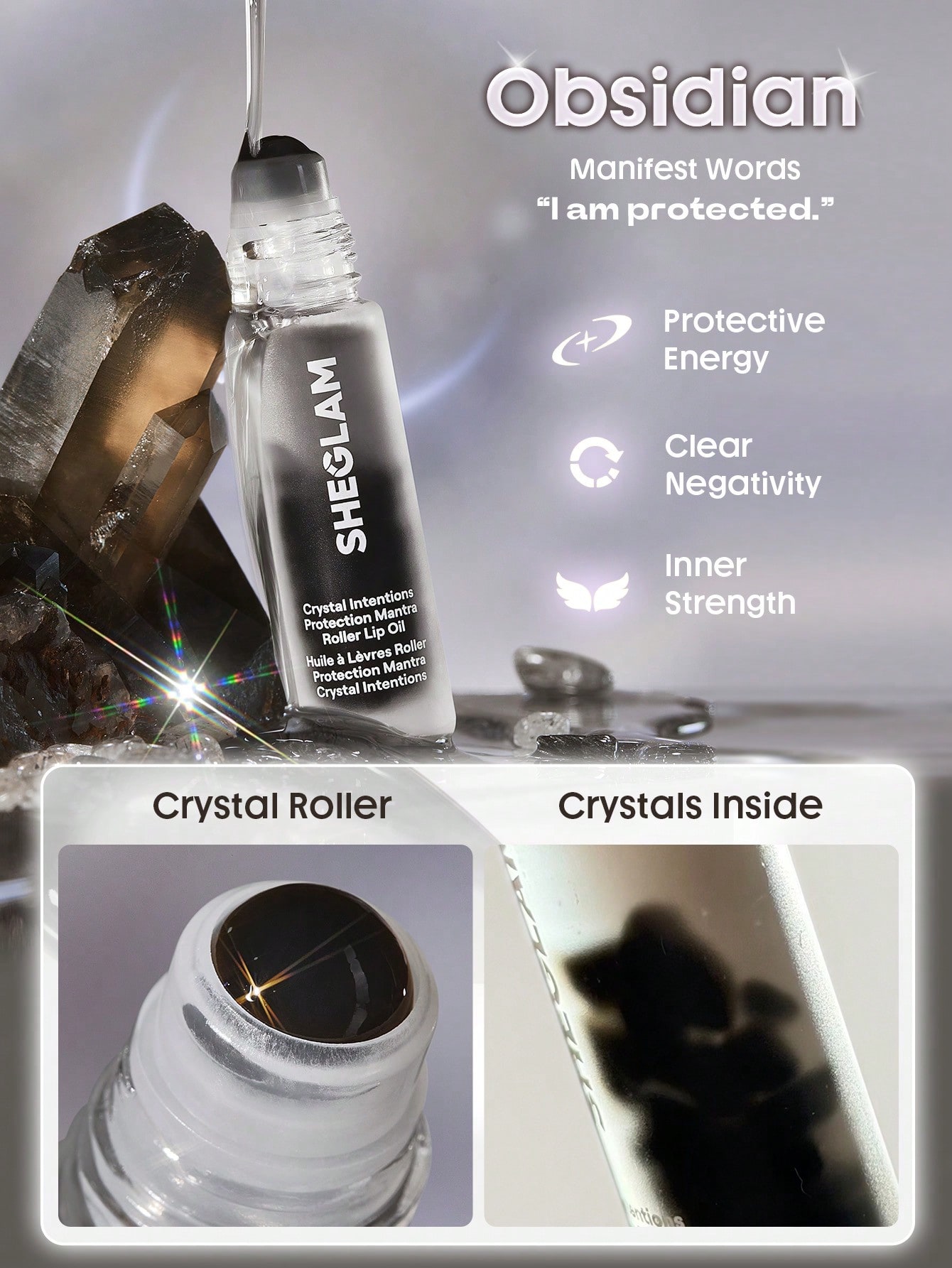 Crystal Intentions Protection Mantra Roller Lip Oil-Obsidian 3