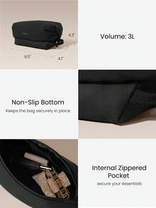 GLOWMODE Bolsa de aseo impermeable CompactGo pequeña de 3L, bolsa de viaje resistente al agua con compartimento con cremallera, base antideslizante, ligera, organizadora para viajes, gimnasio y transporte - Negro - Ver 5