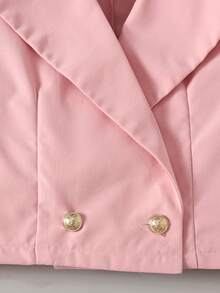 SHEIN Tween Girl Tween Girl Tween Girl Back To School Outfit, Fitted Pink Patchwork Long Sleeve Collared Vintage Preppy Exquisite Jacket Set, Casual Preppy Style - Pink - View 7