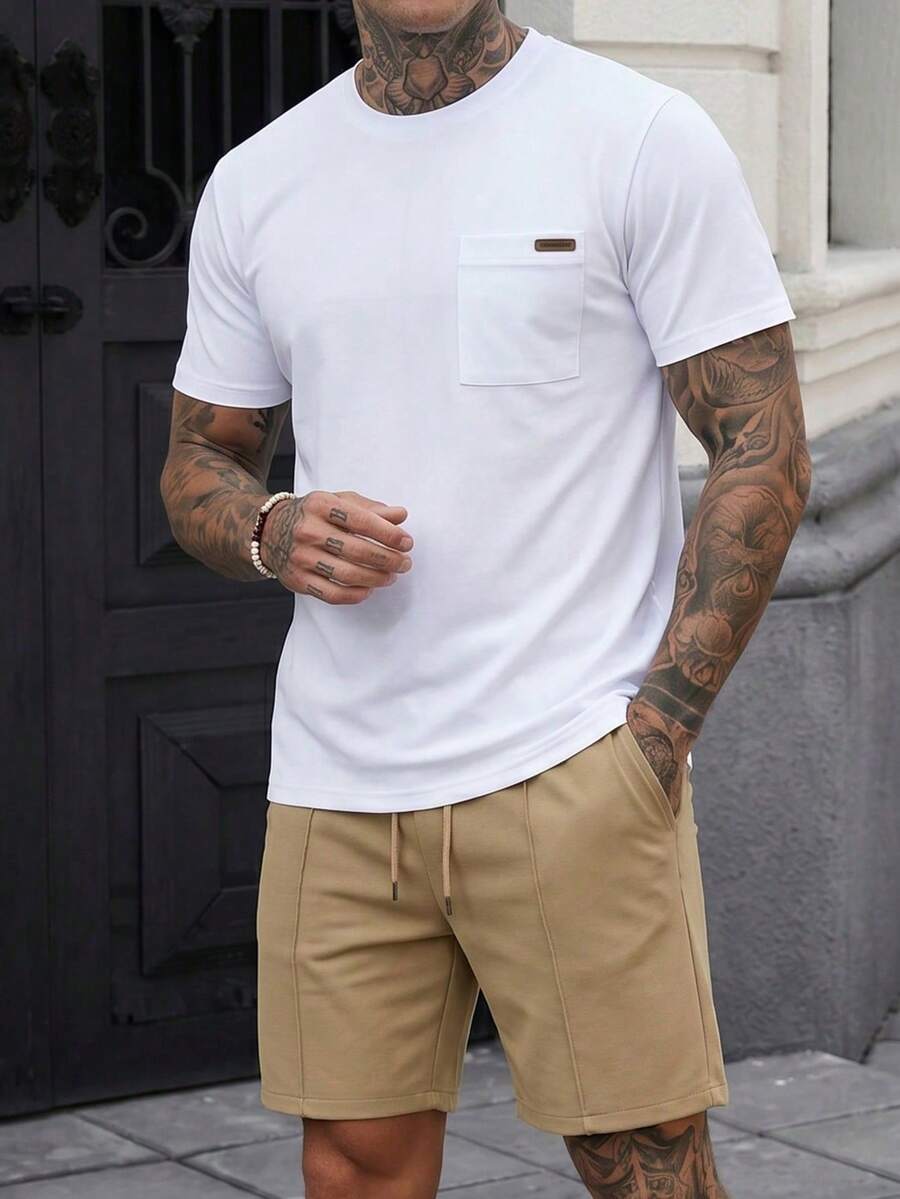 Manfinity CasualCool Men's Casual Short Sleeve T-Shirt And Shorts 2 Pieces Set, Spring/Summer, Holiday - Multicolor - View 1