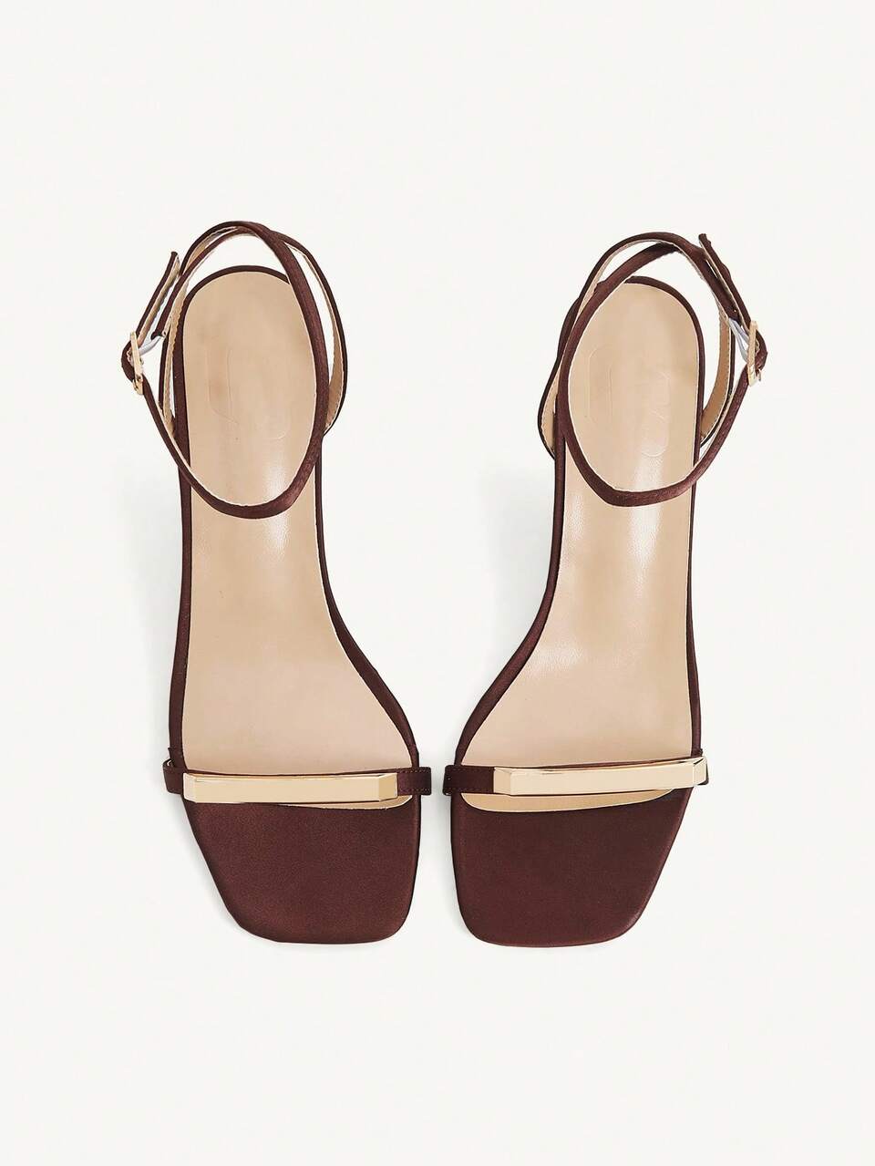 CUCCOO CHICEST Brown Satin Sandals Women's Square Toe Metal Buckle Stiletto Back Empty Shoes Dating Banquet Shoes