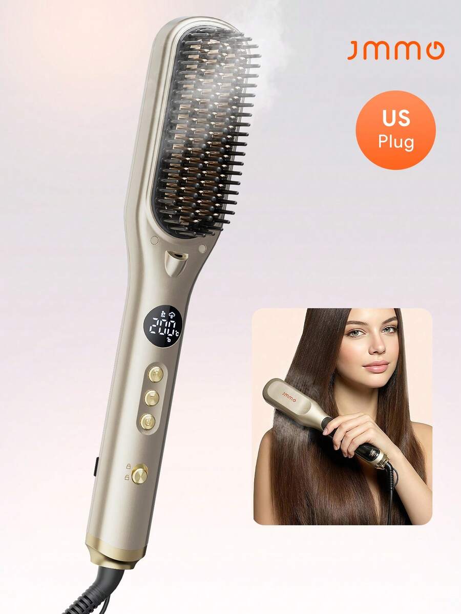 JMMO Steam Hair Straightener Brush With US Plug, LCD Adjustable Temp Ceramic Smoothing Comb, Anti-Frizz Steam Hair Styling Brush For Home Salon - US A Type Plug(110-127V) - View 1