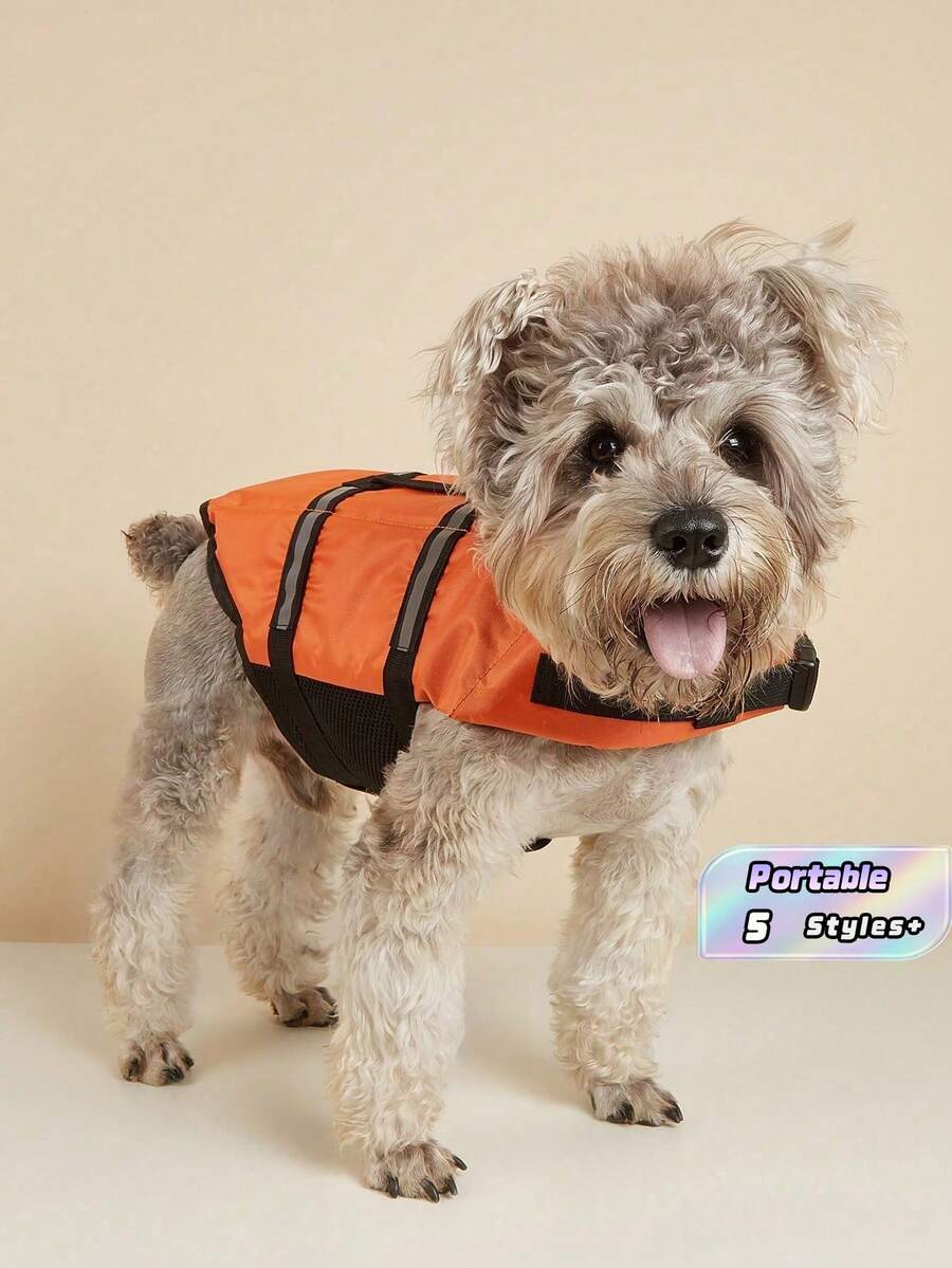 BONAPET 夏季宠物高浮力可调节救生衣,猫狗泳装 - 橘色 - 查看 1