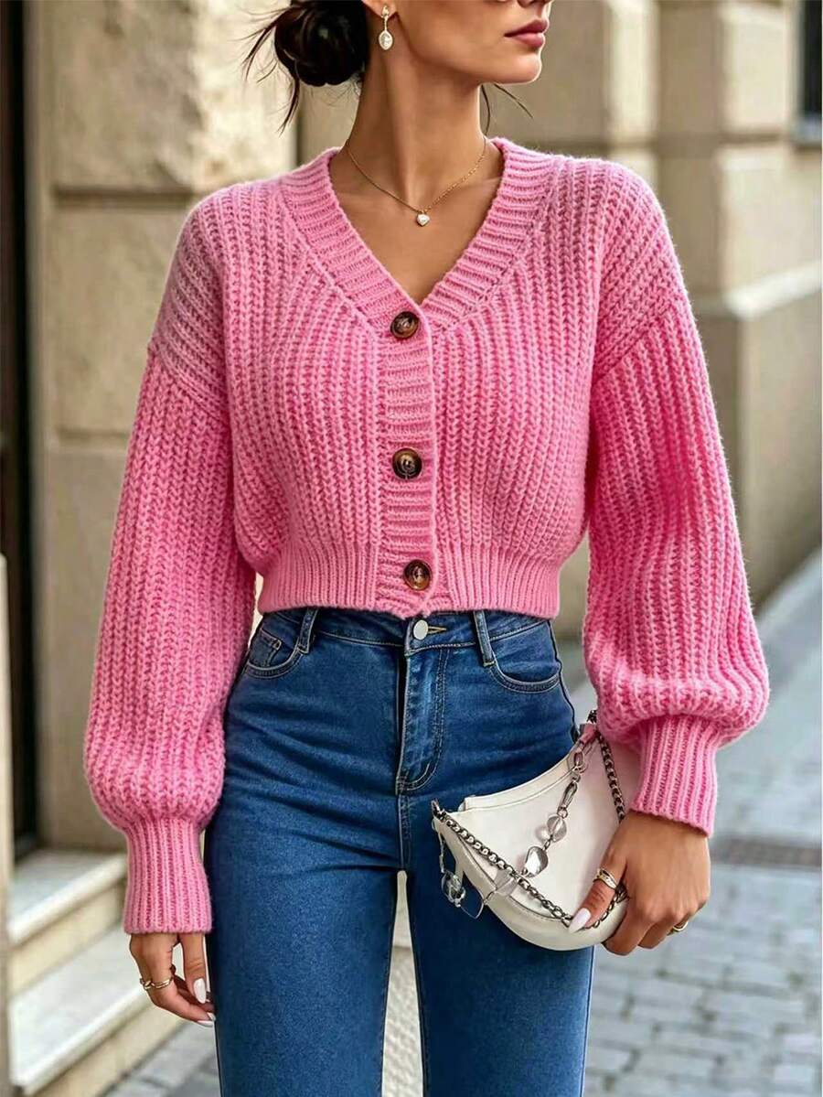 Balvessa Cárdigan con botones y hombros caídos, blusas de manga larga - Rosa - Ver 1