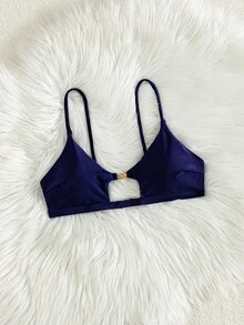 Swim SXY 女款海灘音樂節綠色亮面布料金屬裝飾時尚細肩帶性感比基尼上衣 - 藏蓝色 - 查看 6