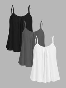 Tseoso 95% Cotton 3pcs/Set Women's Ruched Loose Camisole Tank Top With Adjustable Shoulder Straps, Suitable For Spring And Summer - Multicolor - View 11