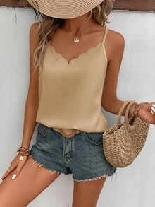 SHEIN Frenchy 女款素色圓弧下擺休閒百搭細肩帶背心上衣 - 彩色 - 查看 4