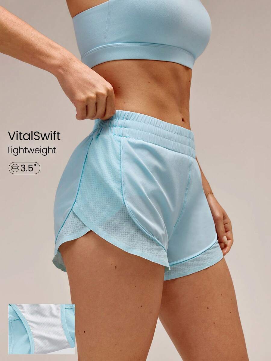 GLOWMODE Celana Pendek Lari VitalSwift Quick-Dry Light Side Breathable 3,5 inci dengan Saku Belakang Terintegrasi untuk Lari, Jogging, Latihan, dan Olahraga dengan Dampak Sedang. - Aqua Biru - View 1