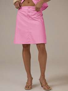 MUSERA Low Rise Button Front Midi Skirt Spring Summer Cute Cosy Cottage Core Y2k Spring Dew Casual - Pink - View 3