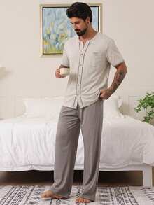DAZY Conjunto de camiseta de color liso y ropa de estar en casa para hombre, pijamas de verano - Multicolor - Ver 5