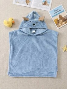 SHEIN 男嬰通用可愛小狗造型毛絨吸水浴袍，適合日常洗澡、海灘、游泳、度假、沙灘使用 - 藍色 - 查看 4