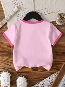 THE POWERPUFF GIRLS X SHEIN Young Girl Casual Cartoon Pattern Trim Round Neck Short Sleeve T-Shirt, Summer - White - View 2