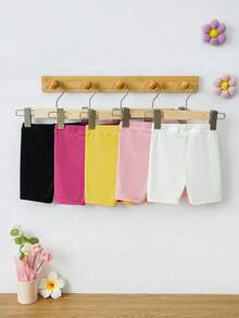 SHEIN 5pcs/Set Young Girl Elastic Waist Base Layer Shorts - Multicolor - View 3