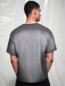 IRON GLYPH Men's Casual Round Neck Drop Shoulder Short Sleeve Letter Print T-Shirt, Holiday - Grey - View 2